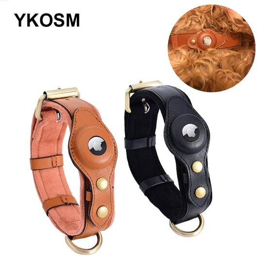 Original Luxury PU Leather Airtags Dog Collar Adjustable Anti-lost Pet Collar For Medium Large Dog Durable Pet Accessories